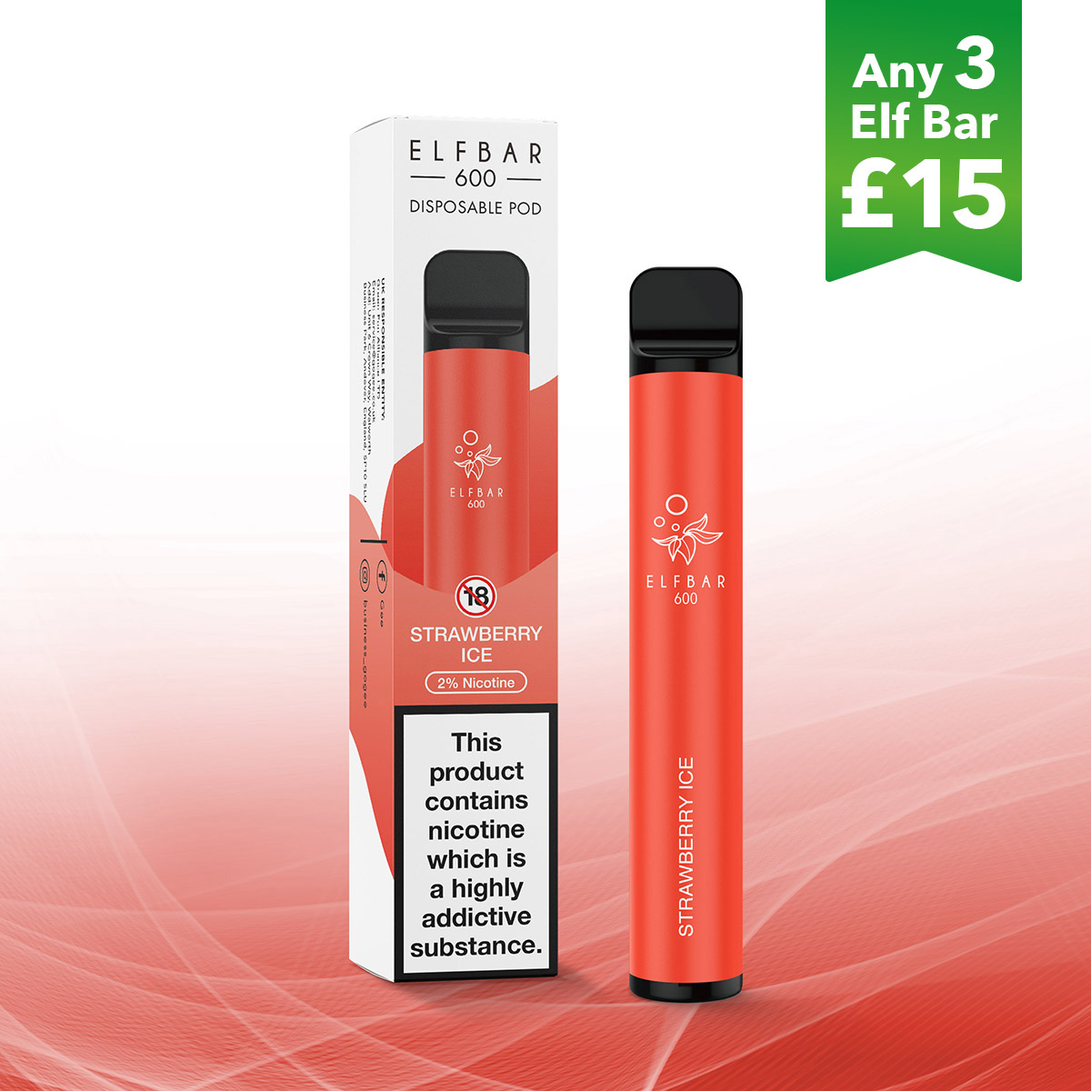 Great tasting Strawberry Ice Elf Bar Disposable Vape £5.99