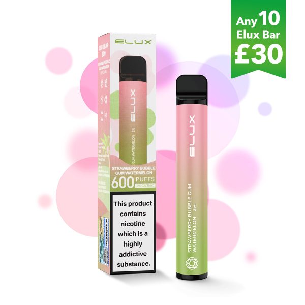 Strawberry Bubble Gum Watermelon Elux Bar 600 Disposable Vape
