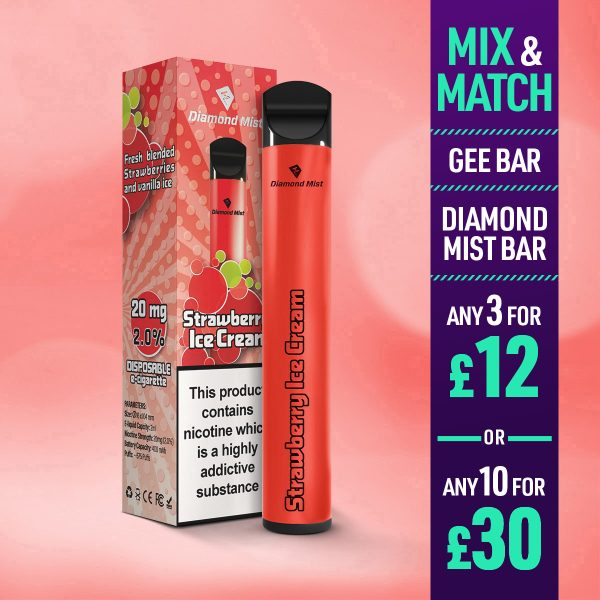 Diamond Mist Bar Disposable Vape Strawberry Ice Cream 20mg