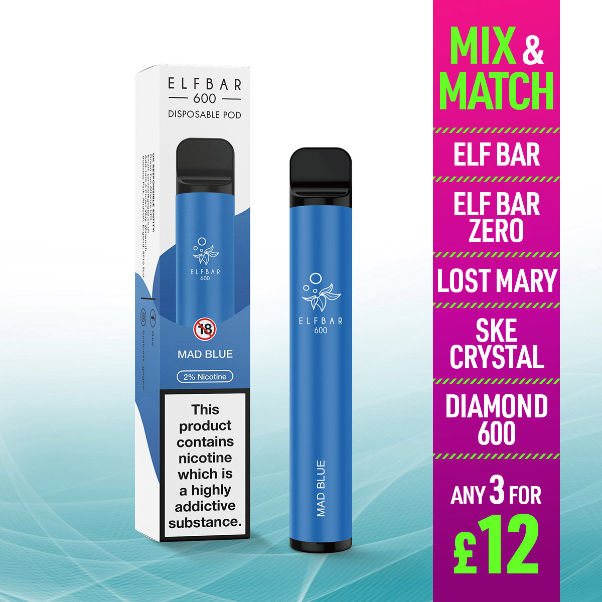 Mad Blue Elf Bar 600 Disposable Vape Jenson E Cig