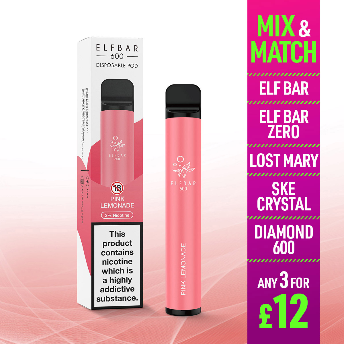 Pink Lemonade Elf Bar 600 Disposable Vape Jenson ECig