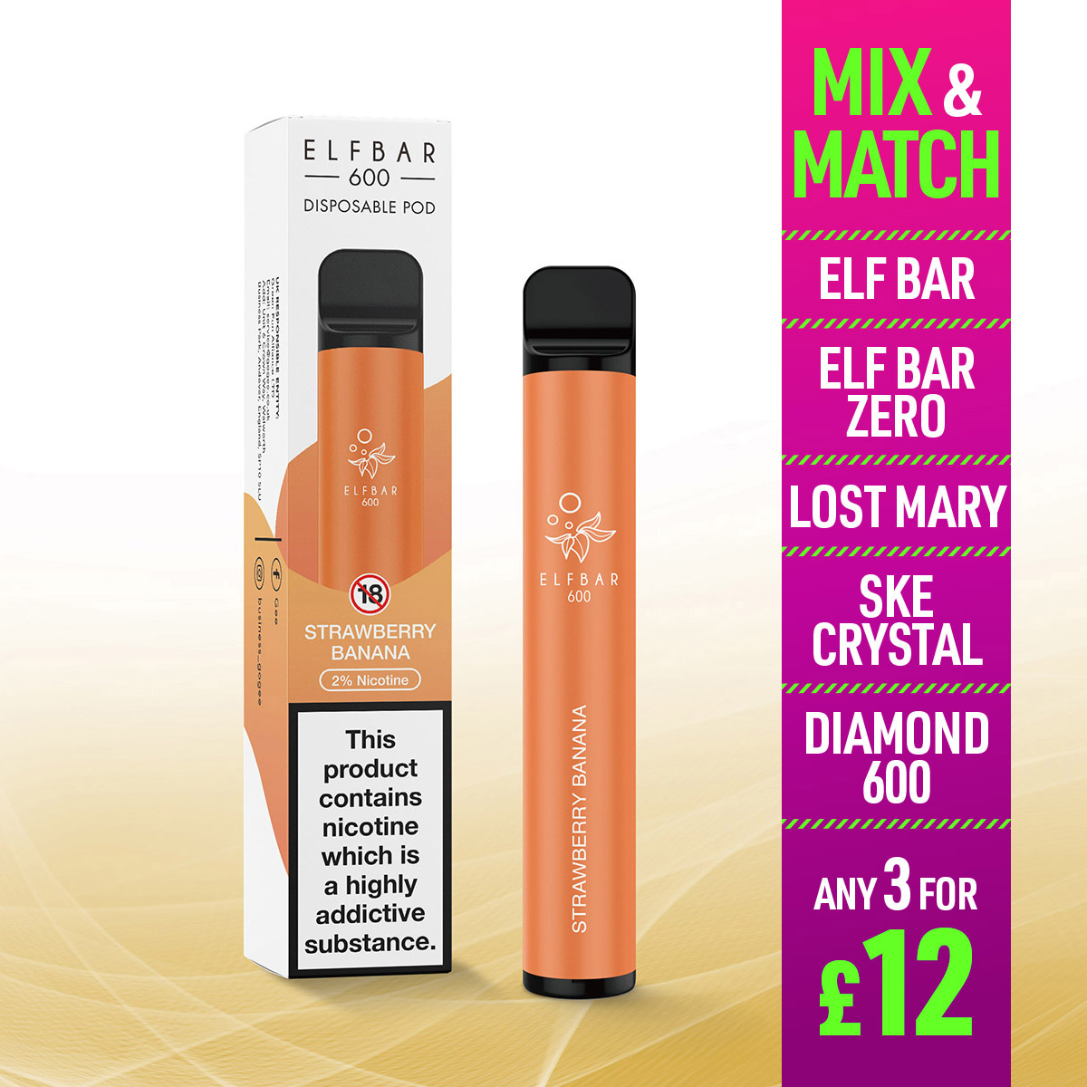 Strawberry Banana Elf Bar 600 Disposable Vape Jenson ECig