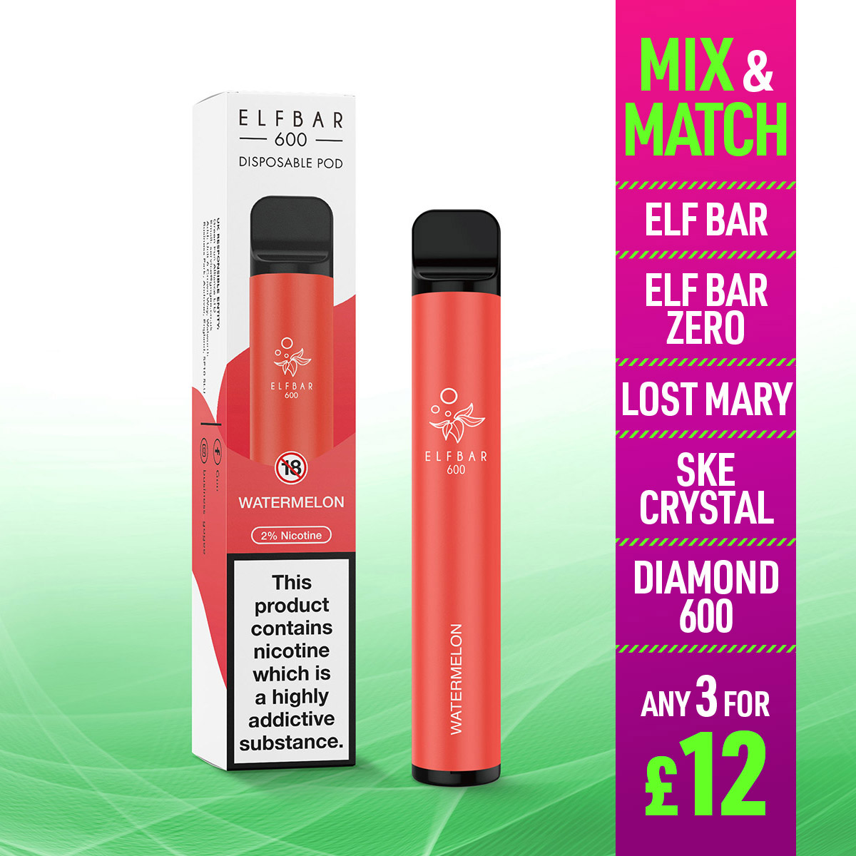 Elf Bar 600 Watermelon Disposable Vape Jenson E Cig