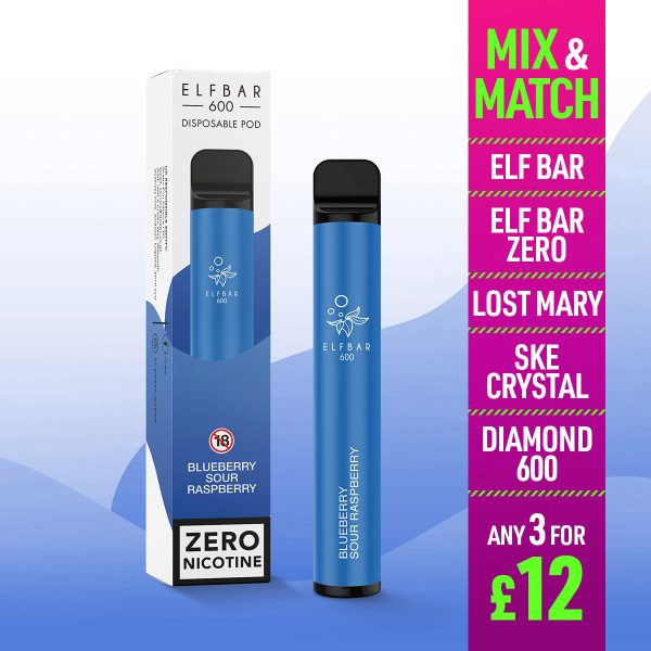 Elf Bar 600 Zero Nicotine Blueberry Sour Raspberry