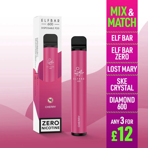 Elf Bar 600 Disposable Vape Zero Nicotine Cherry