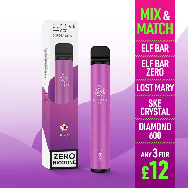 Elf Bar 600 Disposable Vape Zero Nicotine Grape