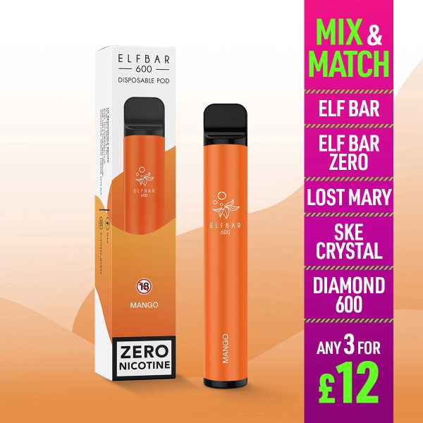 Elf Bar 600 Disposable Vape Zero Nicotine Mango Ice