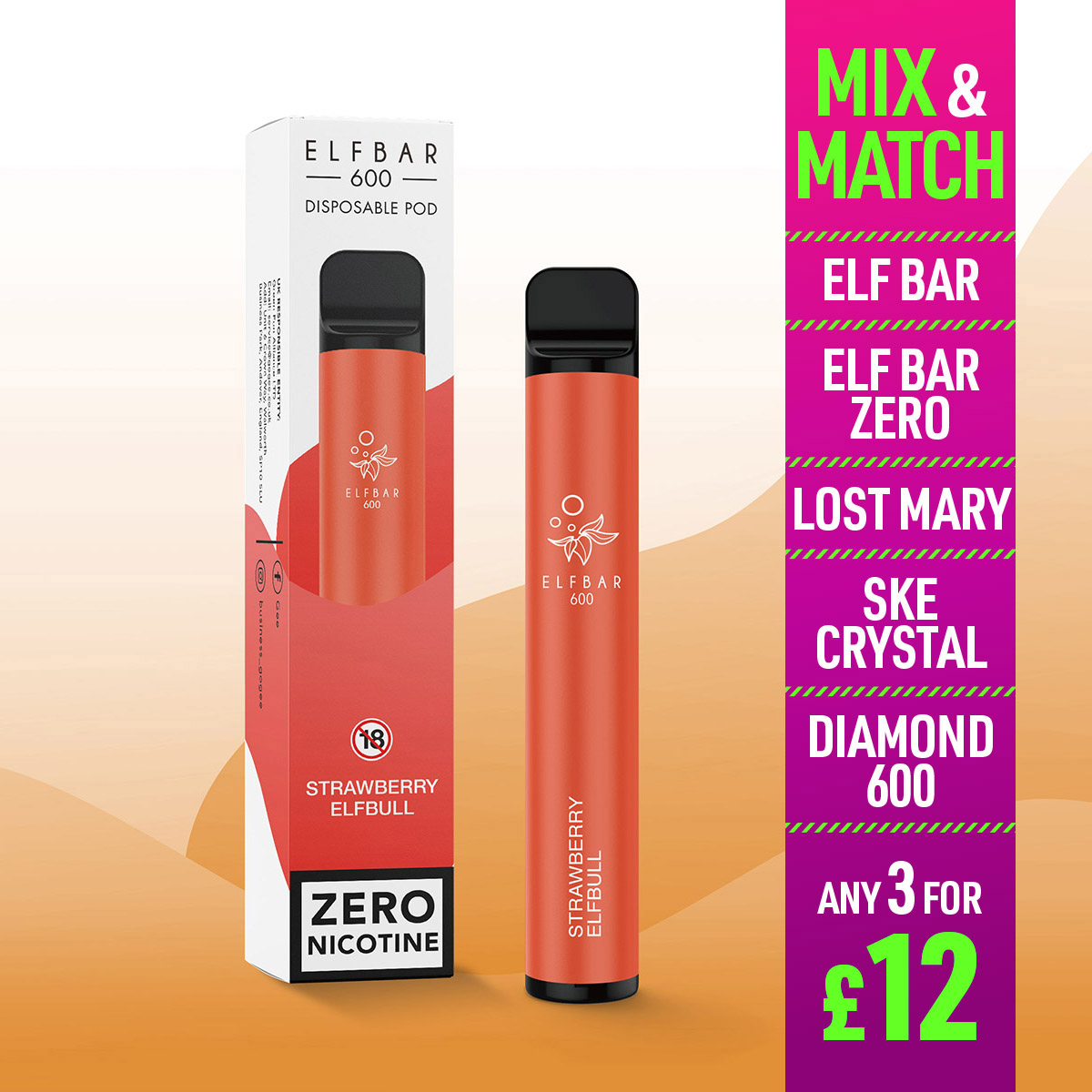 Elf Bar 600 Zero Nicotine Jenson Disposable Vape Devices