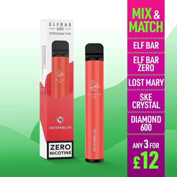 Elf Bar 600 Disposable Vape Zero Nicotine Watermelon