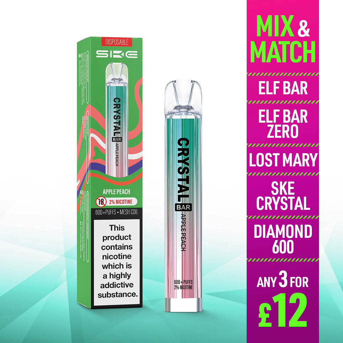 Apple Peach SKE Crystal Bar 600 Disposable Vape Jenson ECig