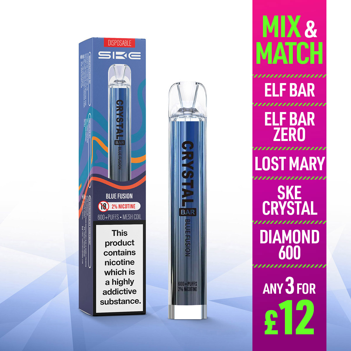 Blue Fusion - SKE Crystal Bar 600 Disposable Vape | Jenson E-Cig