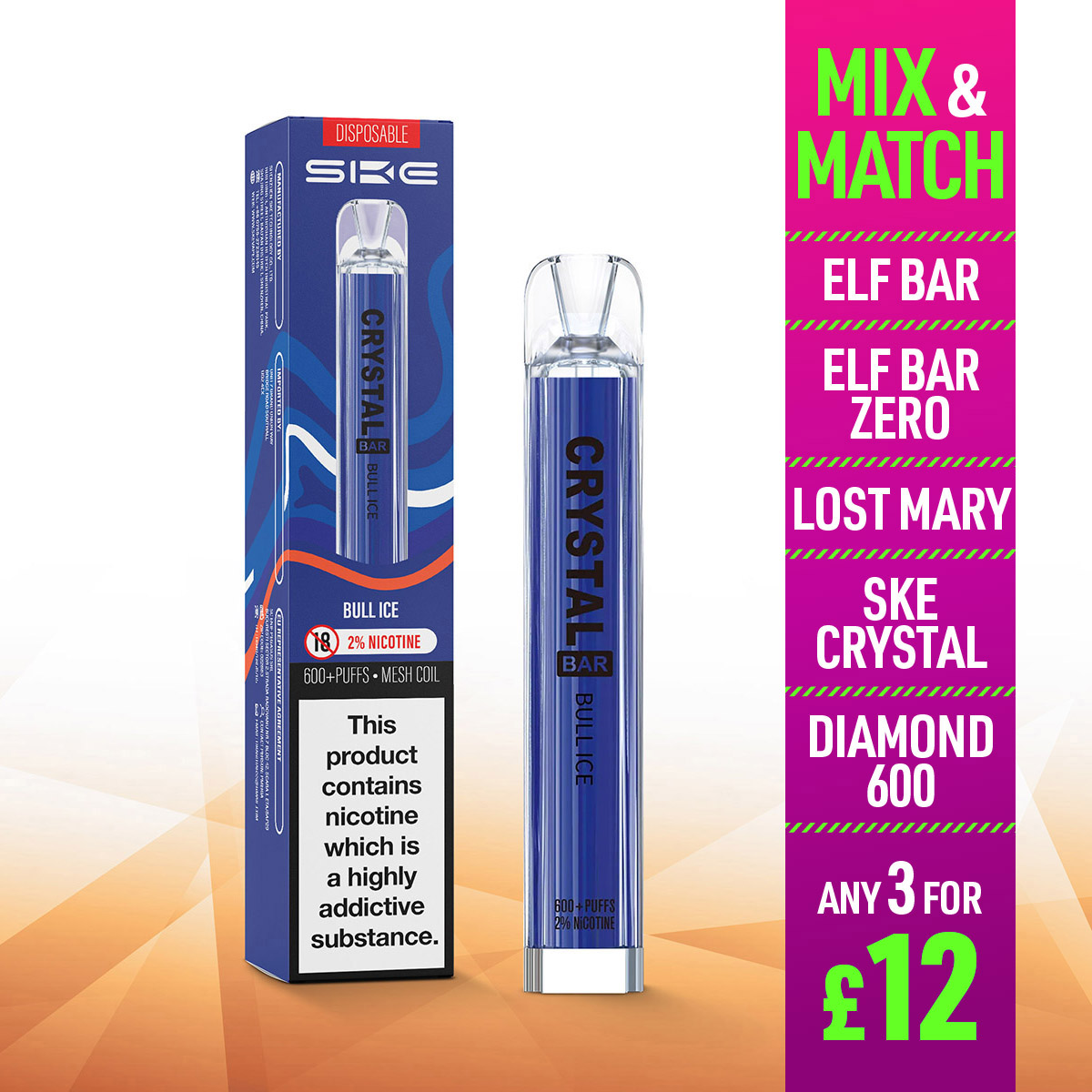 Bull Ice SKE Crystal Bar 600 Disposable Vape Jenson ECig