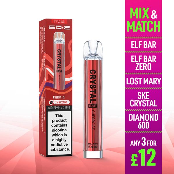 SKE Crystal Bar 600 Disposable Vape Cherry Ice