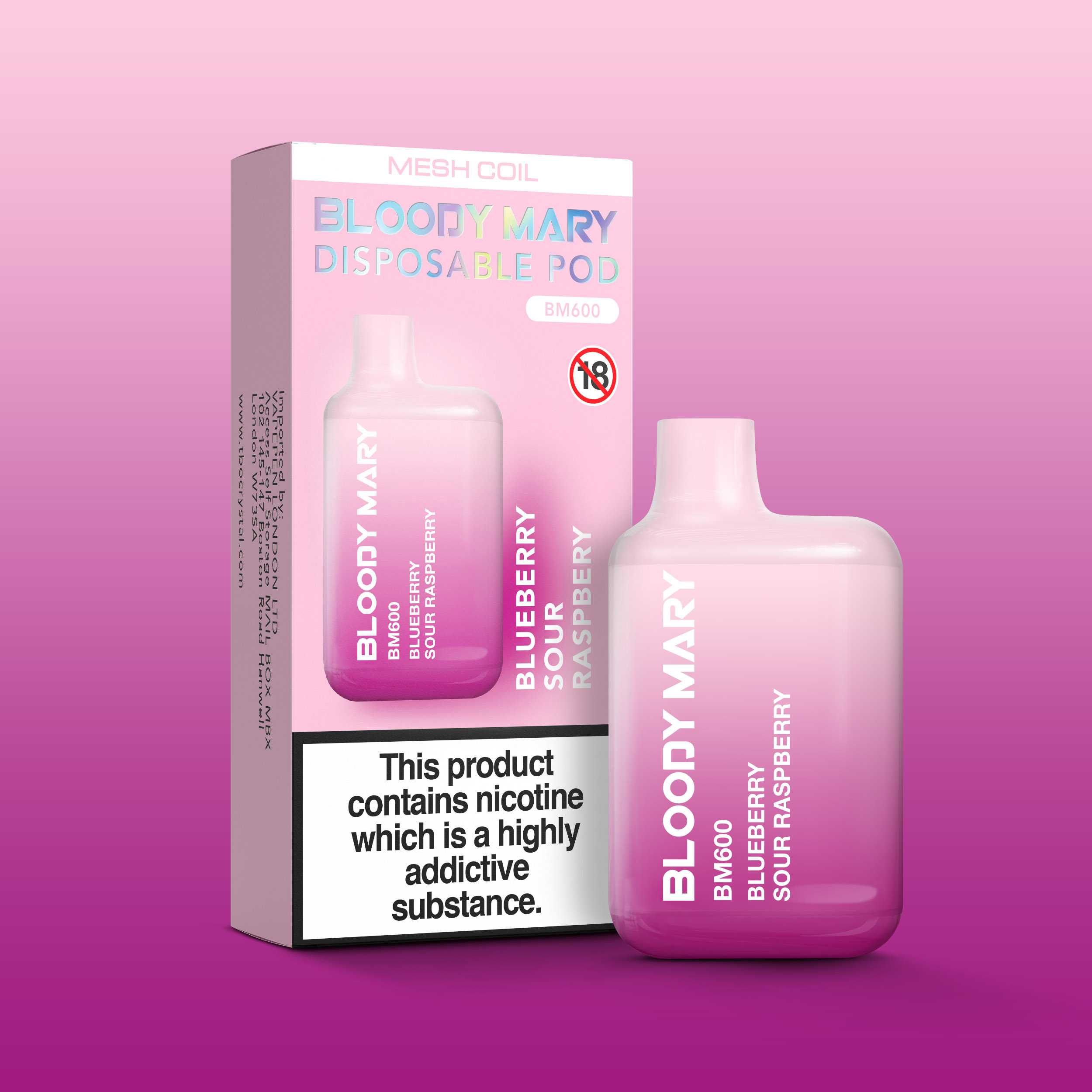 Blueberry Sour Raspberry Bloody Mary BM600 Vape Jenson