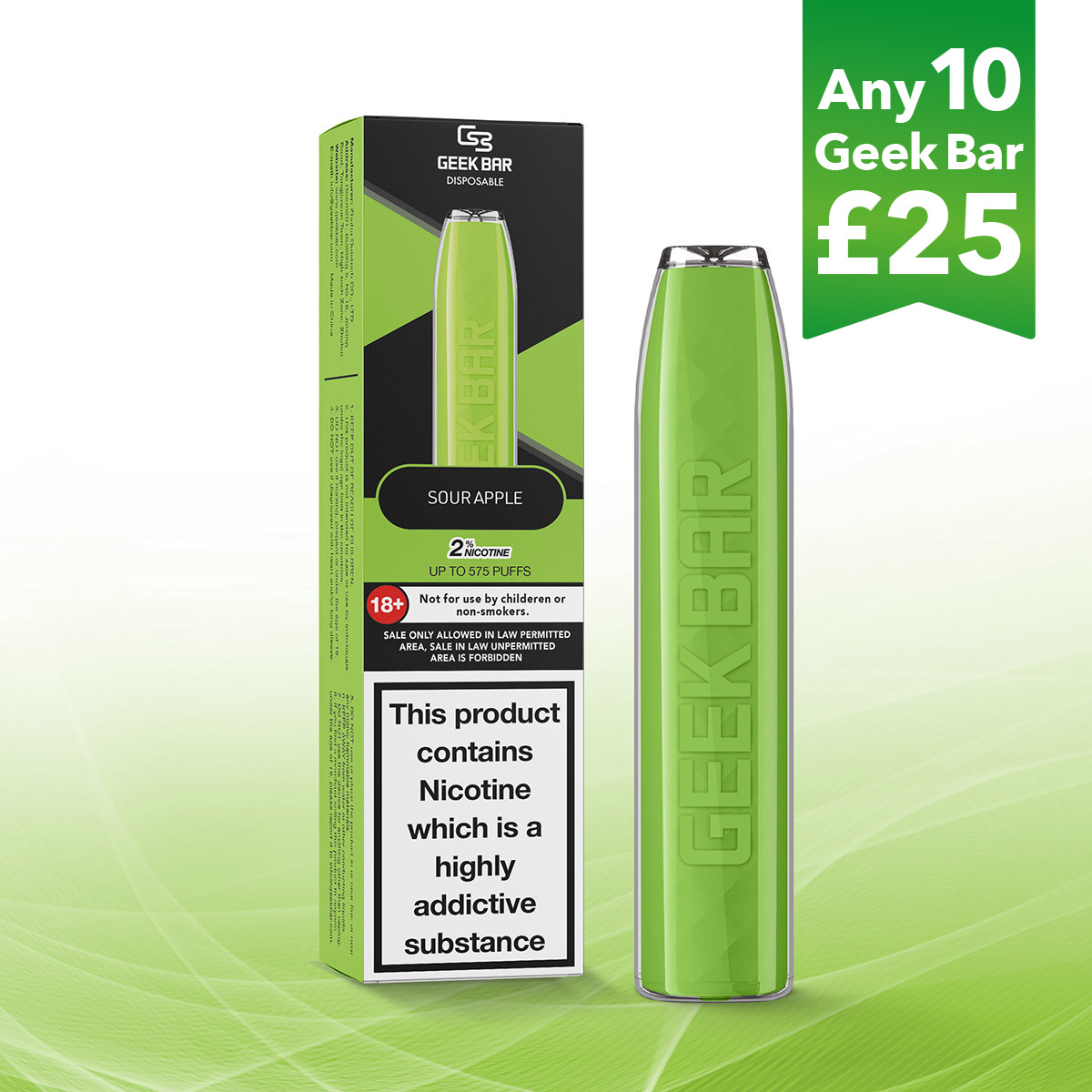 Great Sour Apple Geek Bar Disposable Vape Pod Device £699