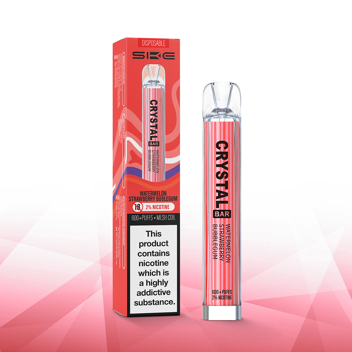 Watermelon Strawberry Bubble Gum SKE Crystal Bar 600 Disposable Vape