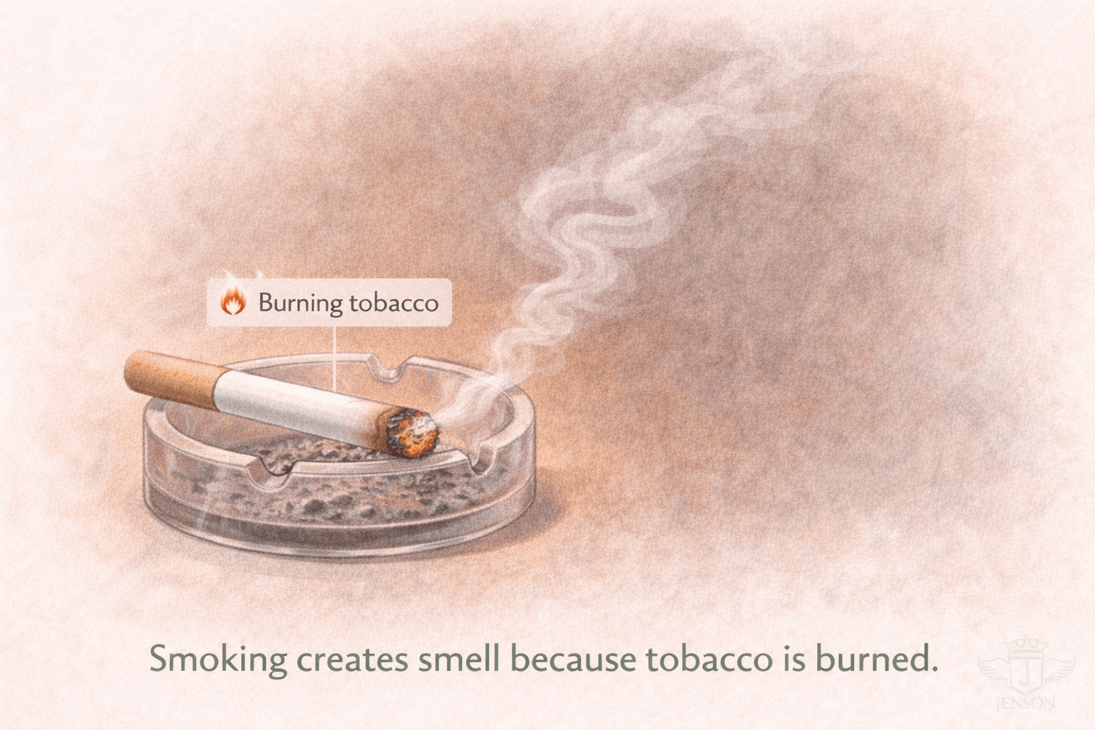 Smoking creates smell because tobacco is burned